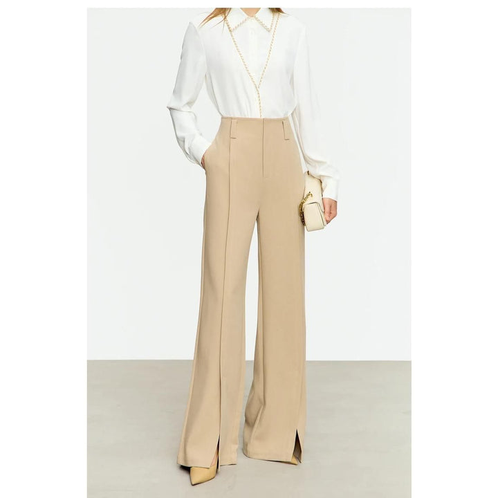 Winter Casual Chic Wide-Leg Pants with High Slit