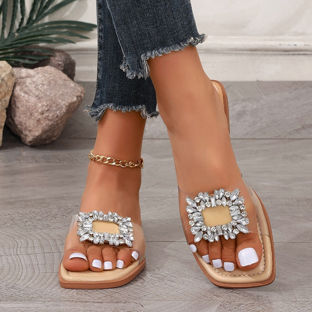 European And American Rhinestone Transparent Large Size Flat Sandals