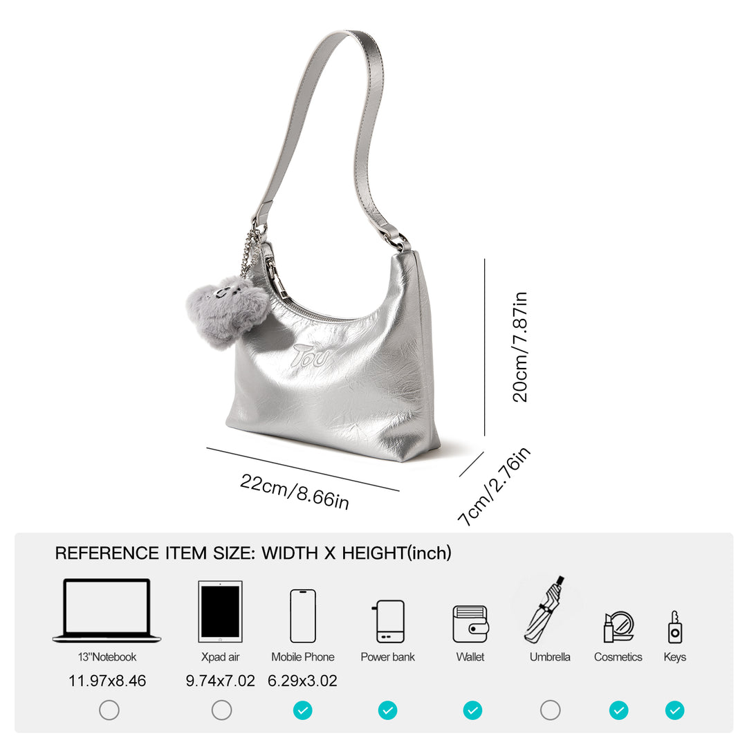 High-End Silver PU Leather Shoulder Bag