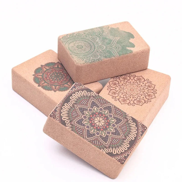 Cork Yoga Block with Bohemian Style Print for Stretching, Pilates & Dance