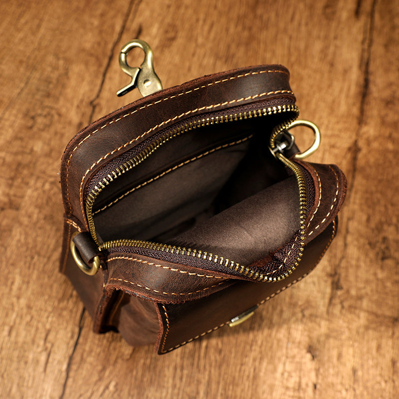 Hand-rubbed leather shoulder messenger bag