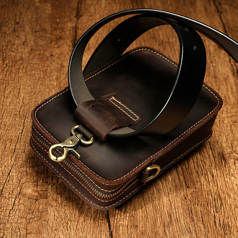 Hand-rubbed leather shoulder messenger bag