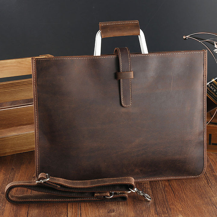 Crazy Horse Leather Men's Handbag Horizontal Men's Bag Briefcase England