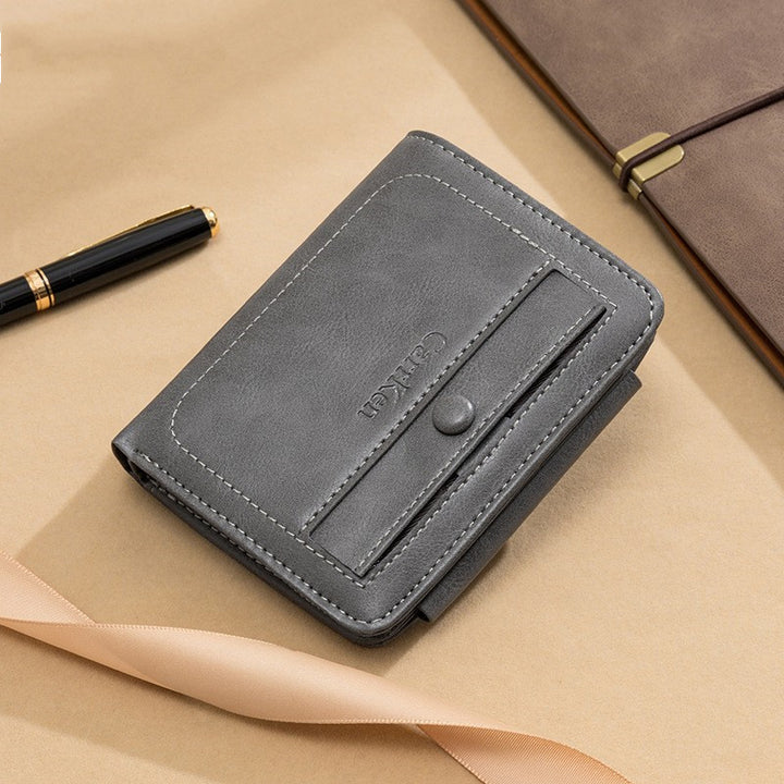 New Retro Men'S Tri-Fold Short Wallet European And American Multifunctional