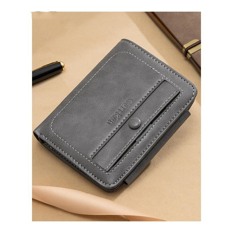 New Retro Men'S Tri-Fold Short Wallet European And American Multifunctional