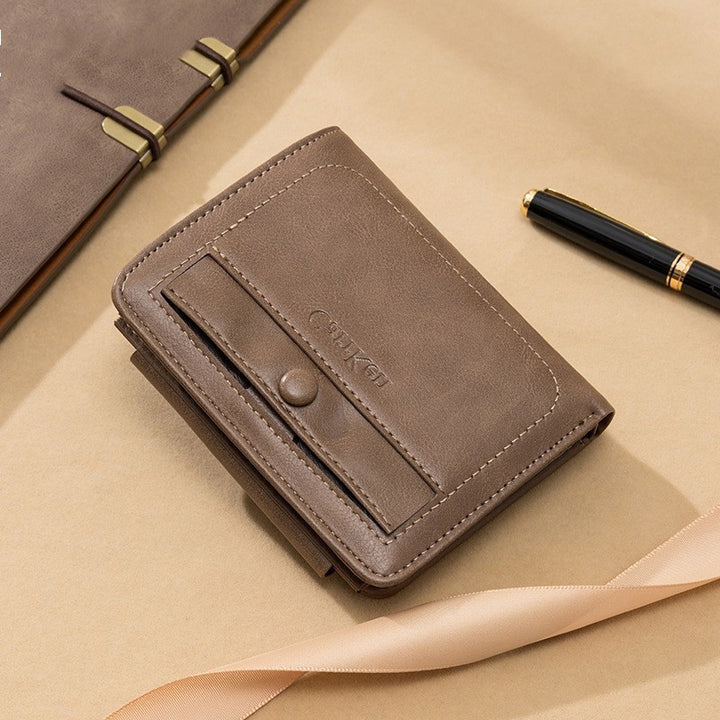 New Retro Men'S Tri-Fold Short Wallet European And American Multifunctional