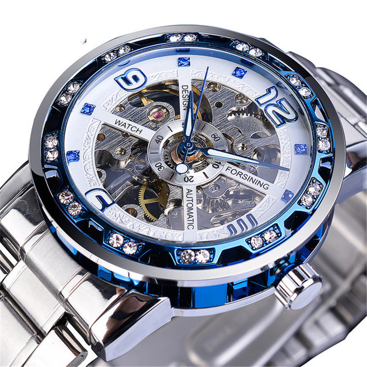 Watch Men's Fashion Casual Classic Popular Hollow Rhinestone Manual Mechanical Watch