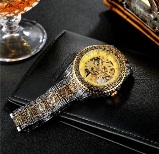 New Mechanical Watch Men'S Personality Business Retro Creative Fashion Dark Pattern Luminous