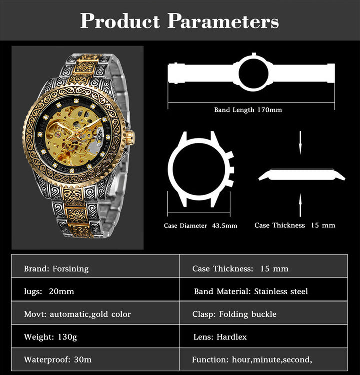 New Mechanical Watch Men'S Personality Business Retro Creative Fashion Dark Pattern Luminous