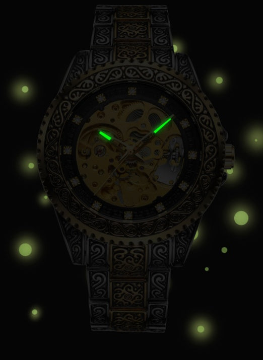 New Mechanical Watch Men'S Personality Business Retro Creative Fashion Dark Pattern Luminous