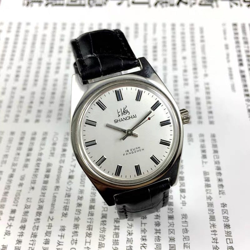 Old Shanghai Watch Men'S Mechanical Watch 7120 Manual Winding Retro Stainless Steel Shockproof