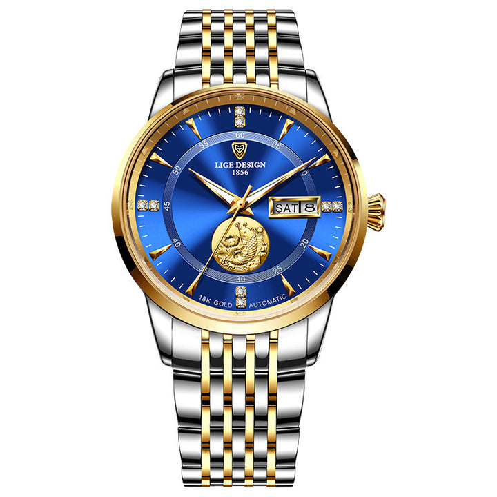 Mechanical Watch Fish Leap Longmen Watch Double Calendar Mechanical Watch Men's Waterproof