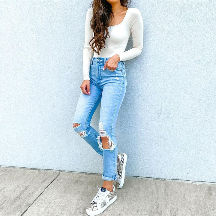 High-Waisted White Washed Jeans