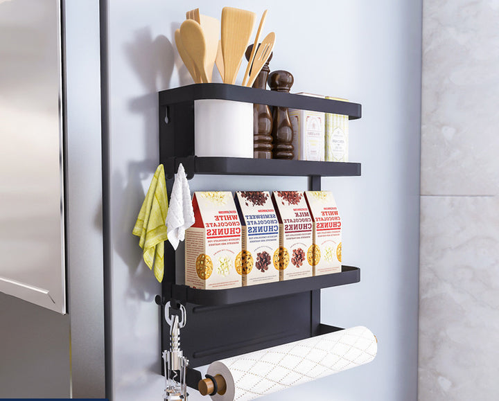 Kitchen Refrigerator Magnetic Suction Shelf Side Storage Box Magnetic Iron Wall Hanging Seasoning Shelf Side Plastic Bag Hanger