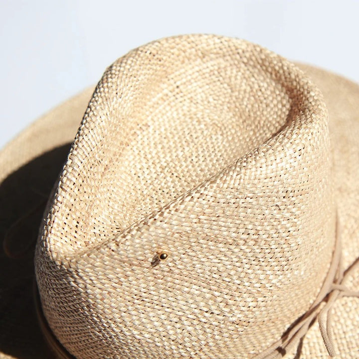 Raffia Sun Hat with Chain and Pin Detail