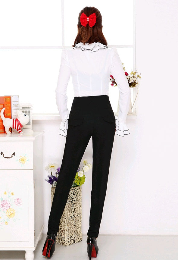 Black handsome high waist super thin pencil pants Korean version of the small feet casual pants