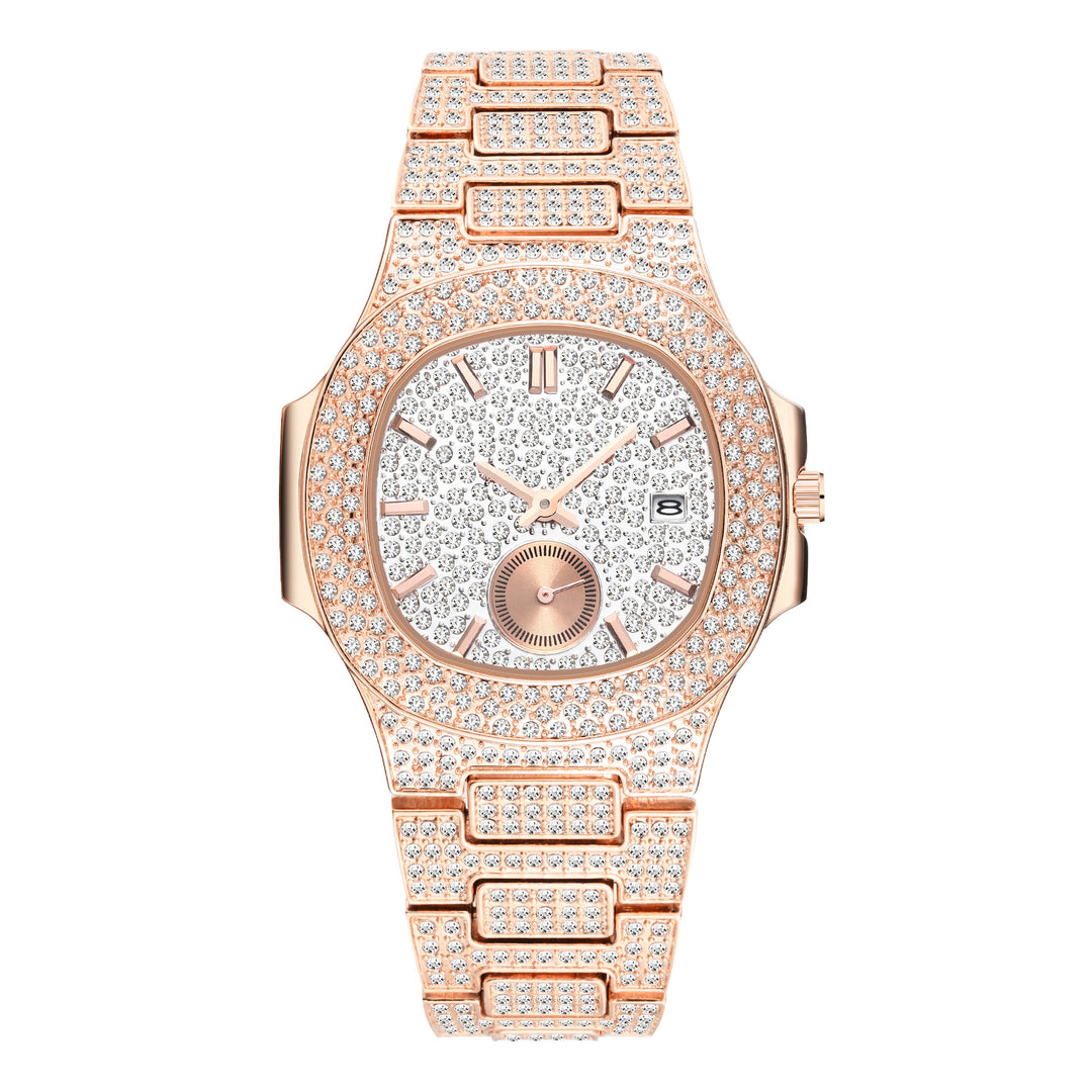 Hip Hop Full Diamond Dial High-end Gold Full Diamond Men's Quartz Watch