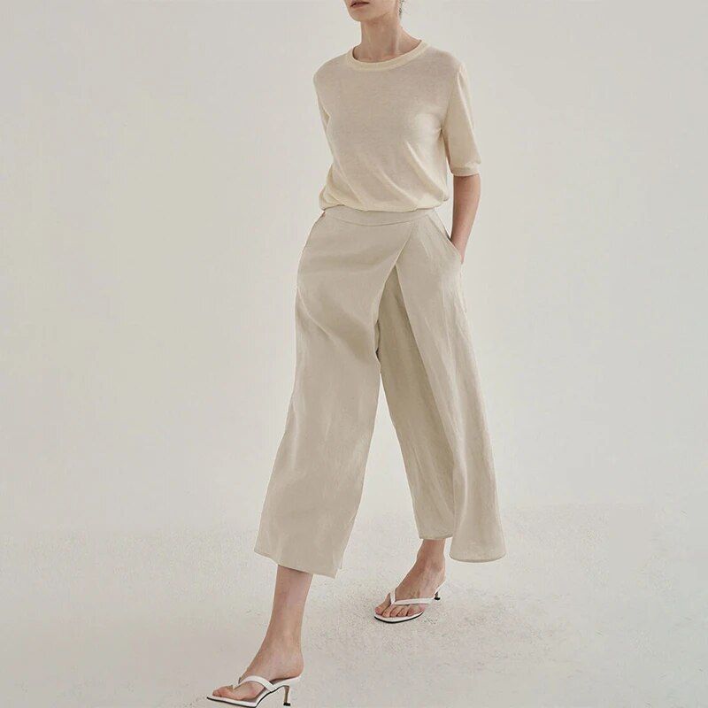 Elegant High Waist Cotton-Linen Wide Leg Pants for Women