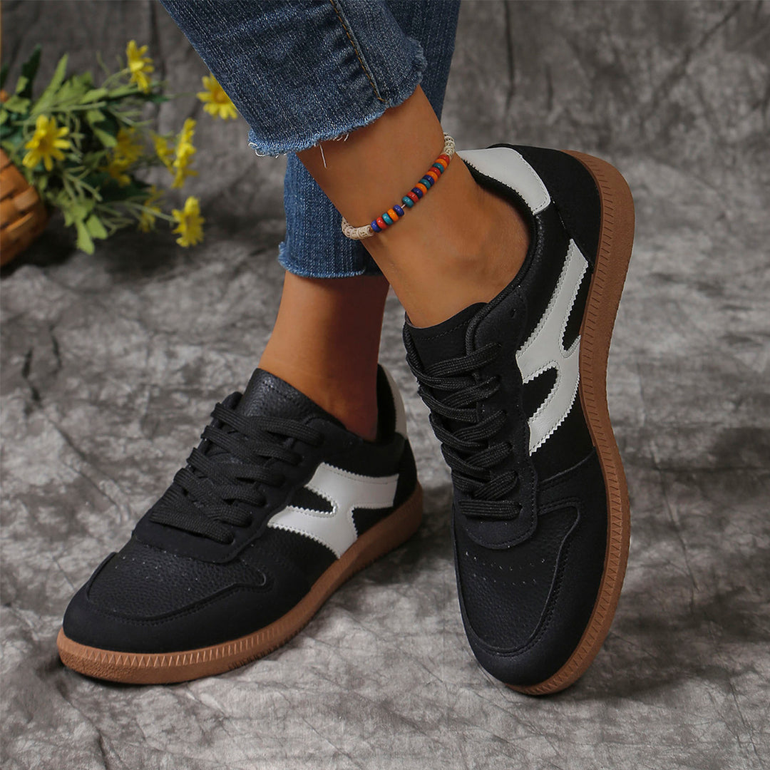 New Colorblock Lace-up Flats Shoes Fashion Round Toe Slip On Casual Shoes For Women