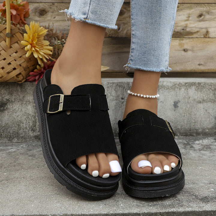 Summer Buckle Flats Sandals Fashion Fish Mouth Thick Bottom Slippers For Women Outdoor Non-slip Slides