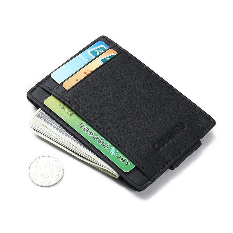 Fashion Men Magnet Money Clip Thin Credit Card Holder Genuine Leather Front RFID Pocket Wallet Blocking