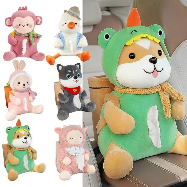 Adorable Animal Car Tissue and Trash Holder - Multifunctional Car Accessory