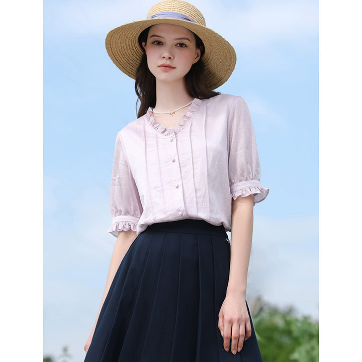 Summer Elegance V-Neck Chiffon Blouse