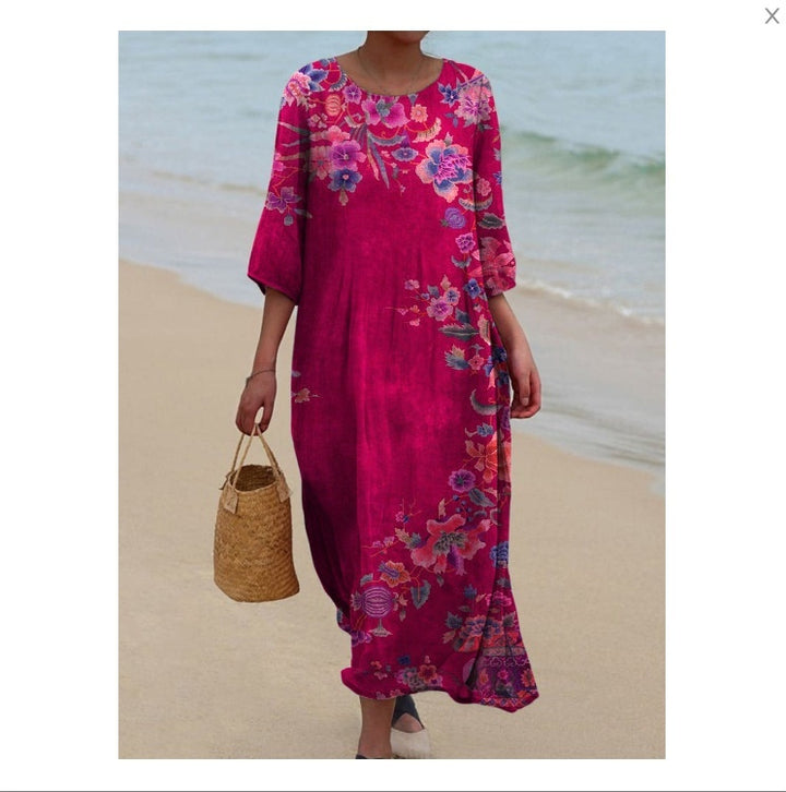 Round-neck Long Printed Casual Fashion Ladies Dress