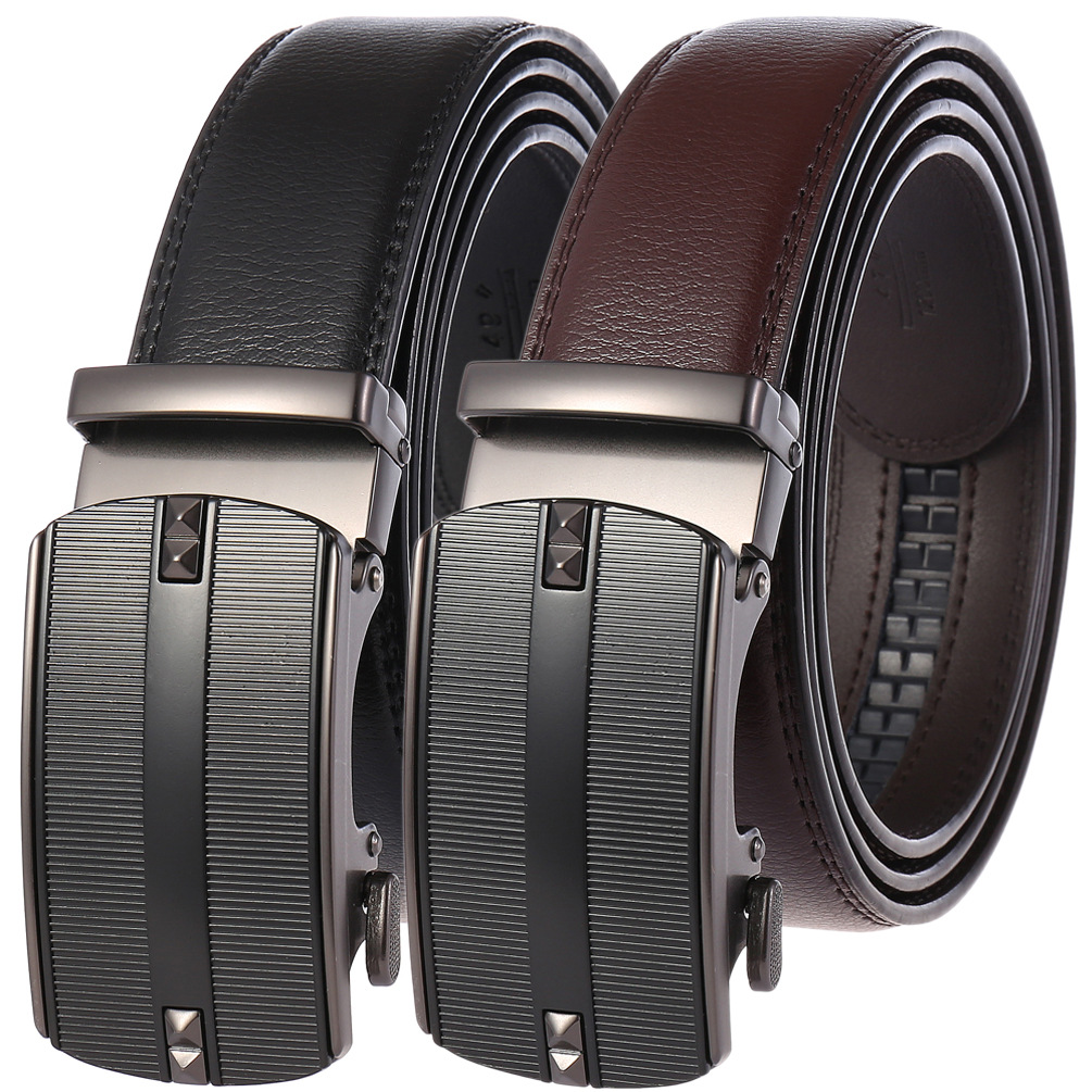 110CM Second Layer Cowhide Leather Business Alloy Automatic Buckle Belt Balck Brown