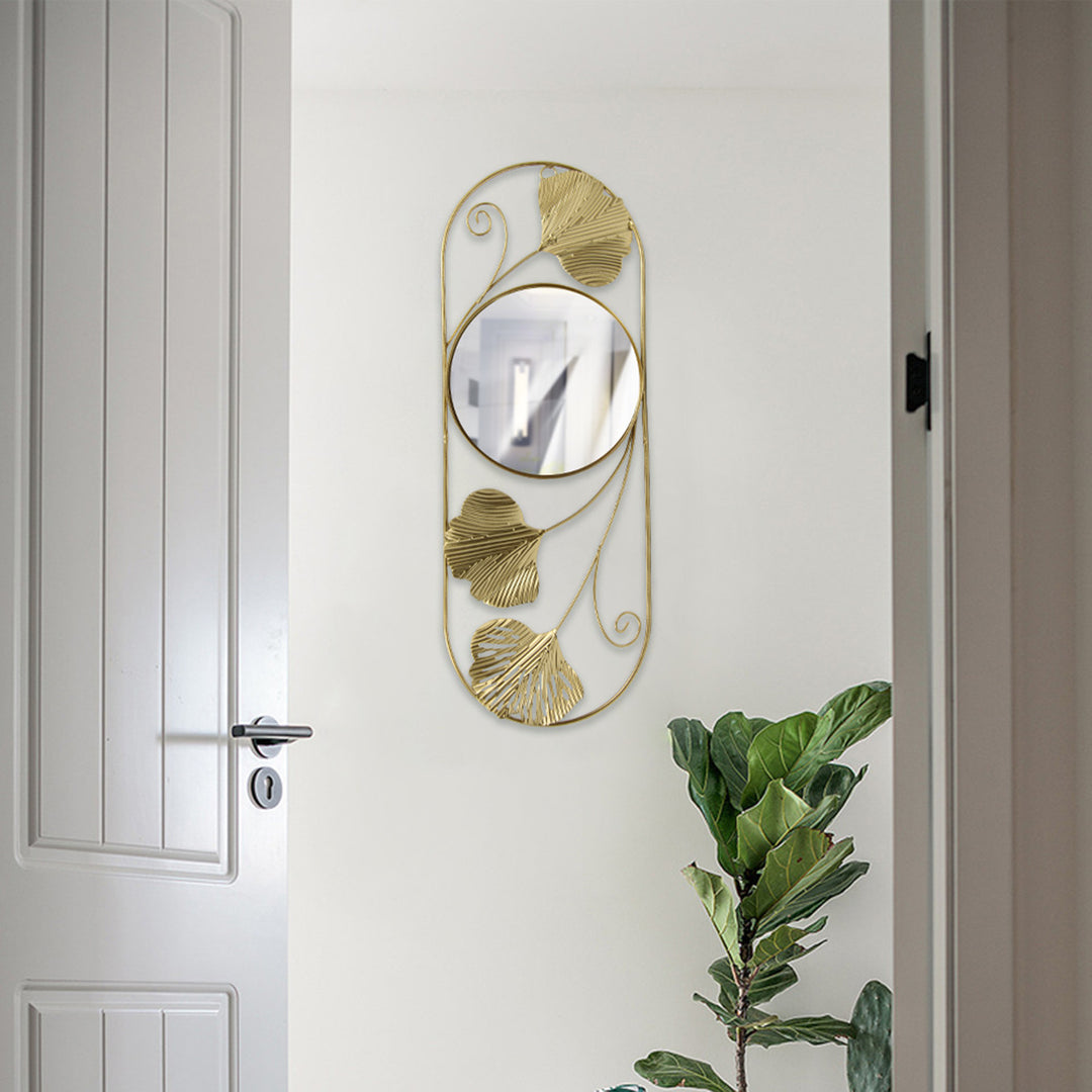 Elegant Metal Ginkgo Leaf Wall Mirror