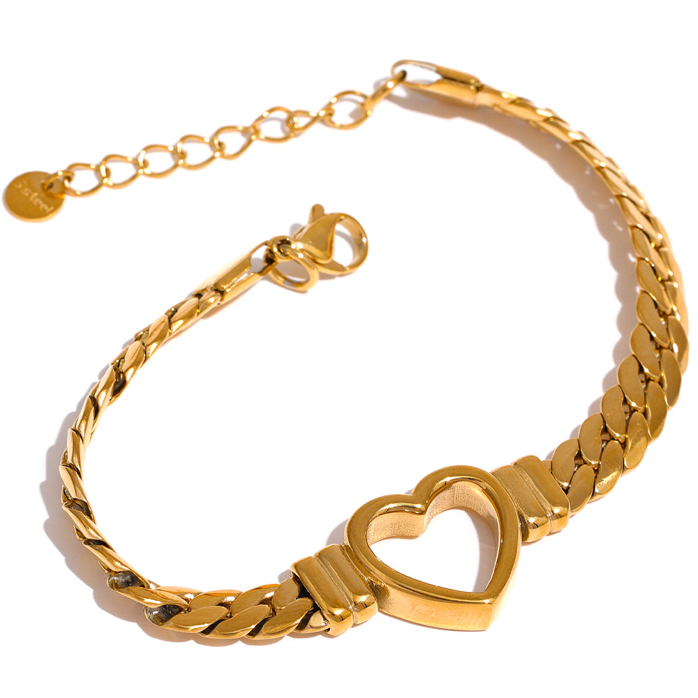 Love Heart Cuban Chain Stainless Steel Bracelet