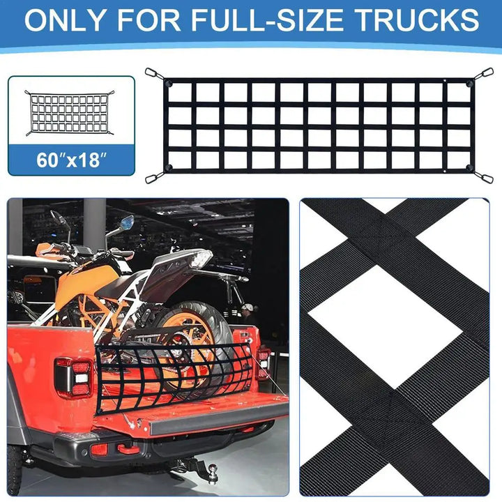 Heavy-Duty Truck Tailgate Cargo Net with UV Protection for Full-Size Trucks