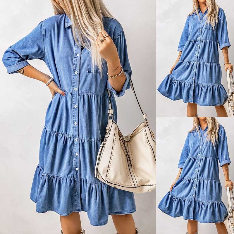 Spring And Summer Dress Denim Button Shirt