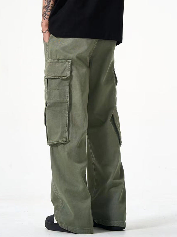 Multi-pocket Design Men's Army Green Cargo Pants Loose Straight