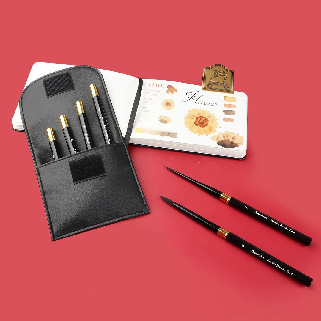 6-Piece Portable Watercolor Brush Set with PU Brush Bag