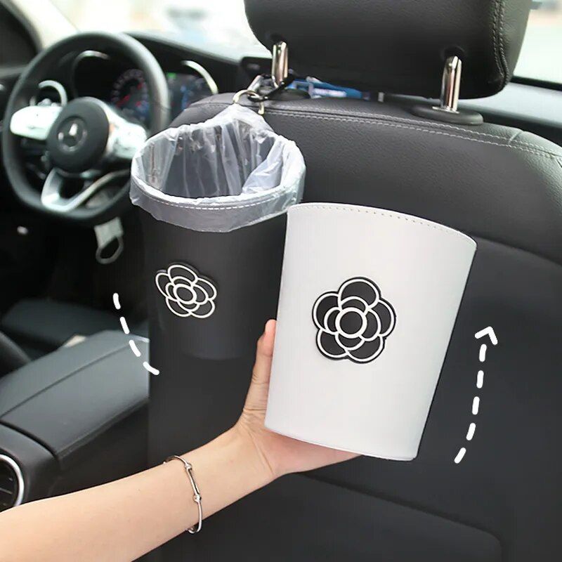 Chic Camellia Car Trash Bin - Compact Garbage Bag for Auto Vent & Headrest