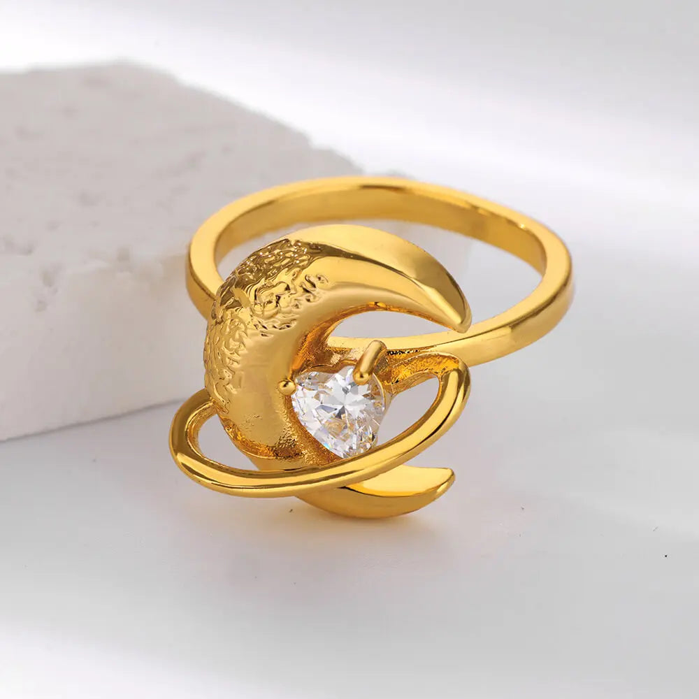 Gold Sun Moon Ring for Women