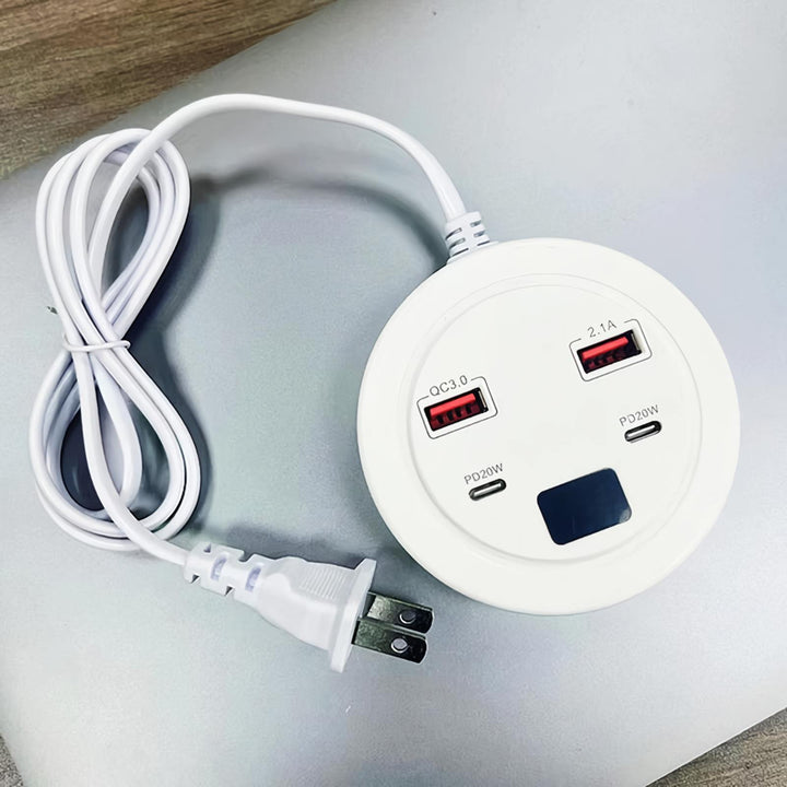 Universal Travel Power Strip with Dual USB-C and USB-A Ports