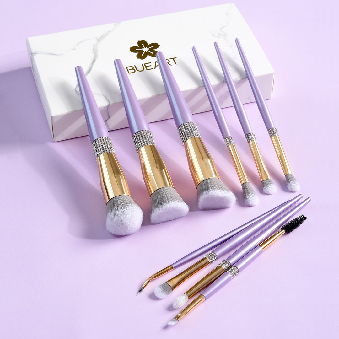 10 Lilac Purple Makeup Brush Set With Diamond