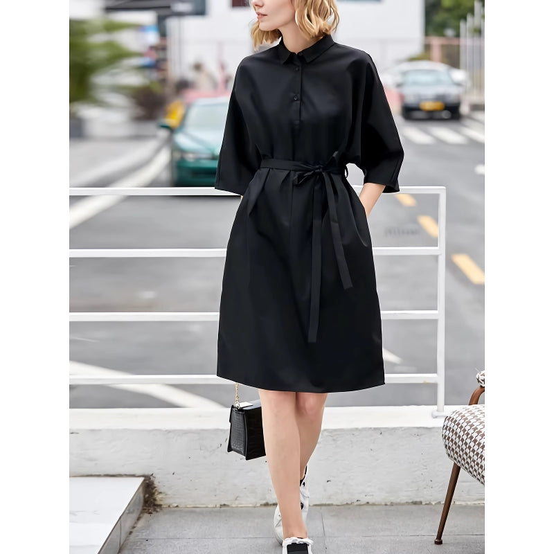 Elegant A-Line Shirt Dress with Belt