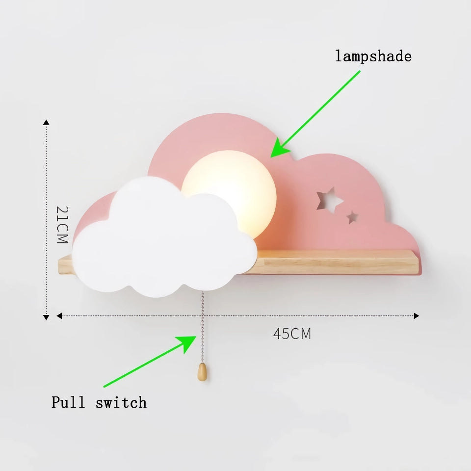 Modern Wall Lamp with Pull Switch - Cloud and Moon Design