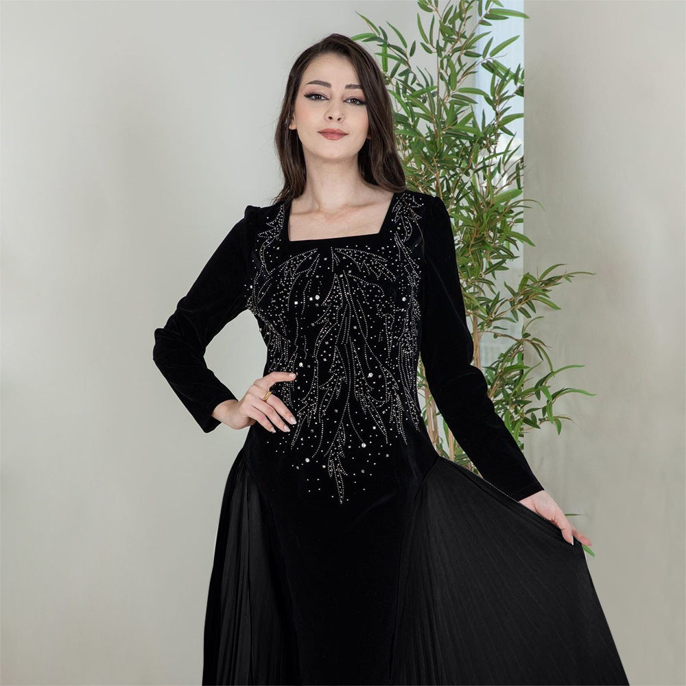 Women's Chiffon Stitching Rhinestone Evening Dress