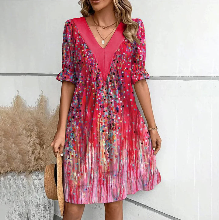 Fashion V-neck Loose Short Sleeve Dress