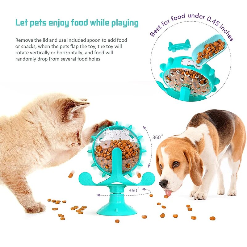 Interactive Windmill Turntable Puzzle Toy for Small Dogs and Cats - Multi-Functional Slow Feeder