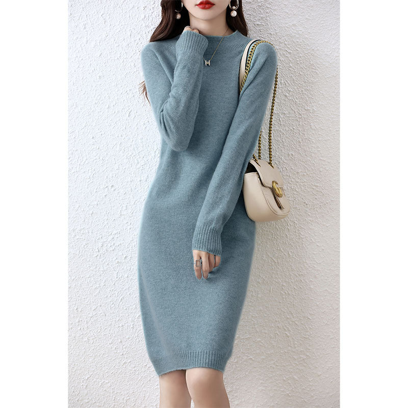 Autumn And Winter Half-high Collar Integrated Molding Woolen Dress