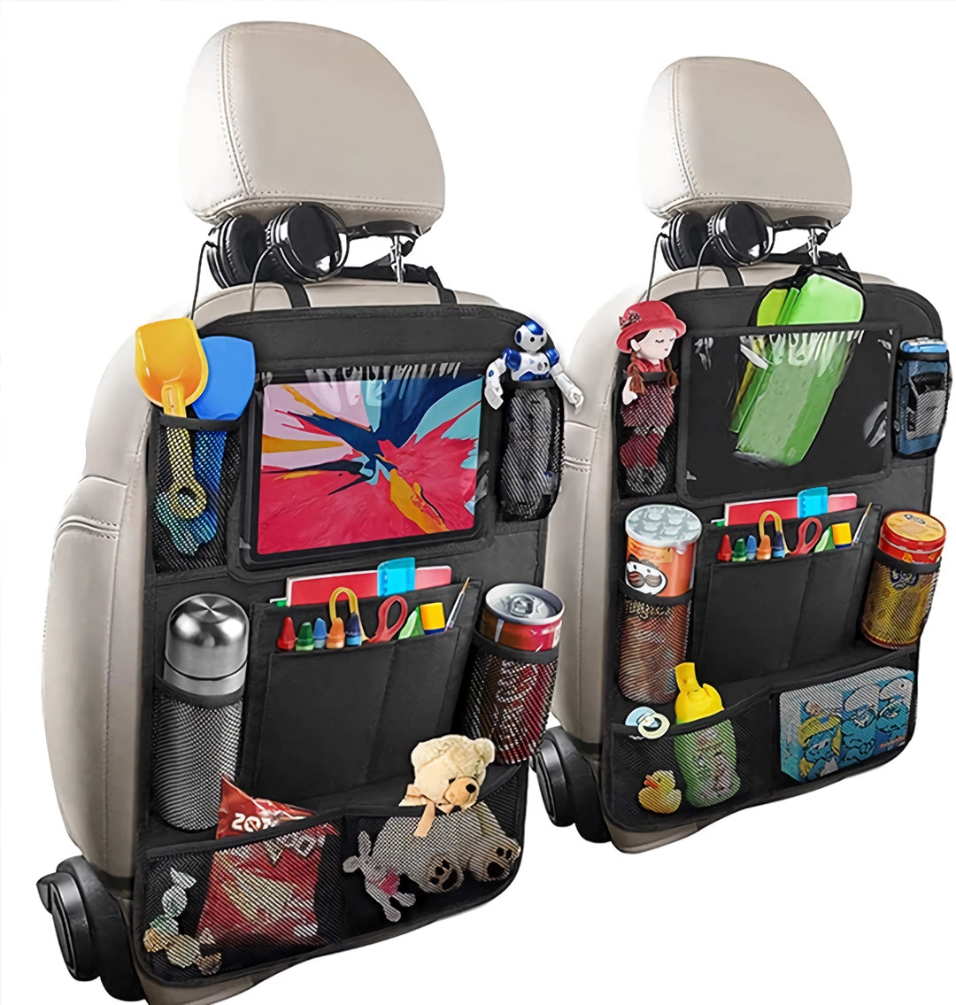 Car Backseat Organizer with Touch Screen Tablet Holder & Multiple Storage Pockets