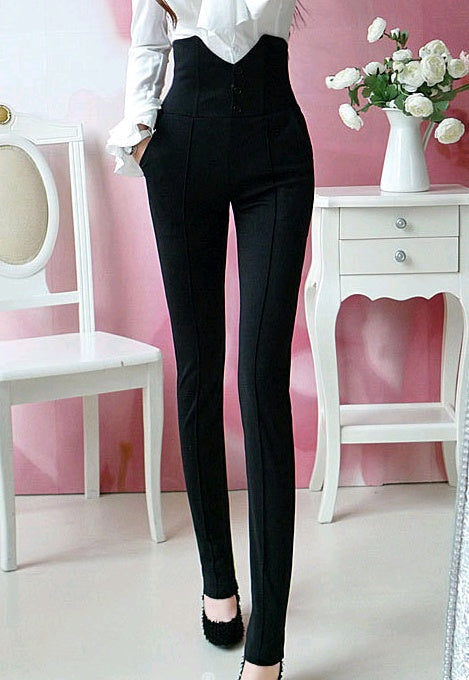 Black handsome high waist super thin pencil pants Korean version of the small feet casual pants