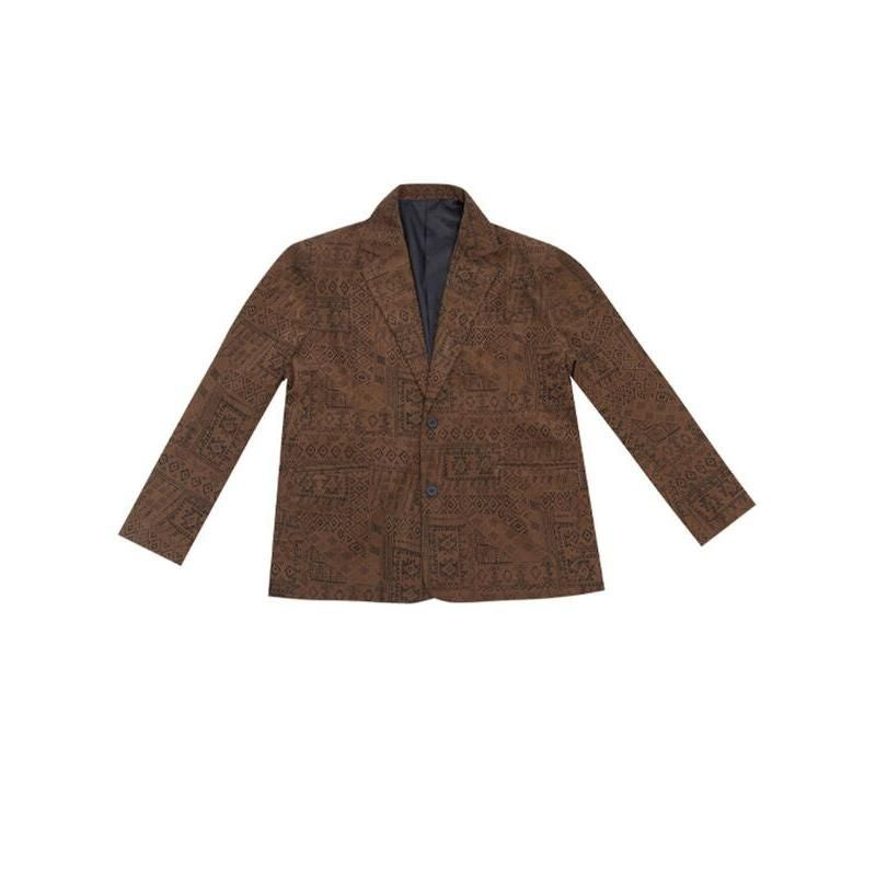 Autumn Elegance: Women's Totem Print Blazer with Long Sleeves and Pockets