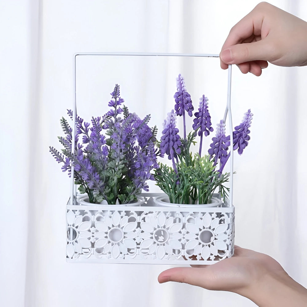 Beautiful Artificial Lavender Set with Iron Basket