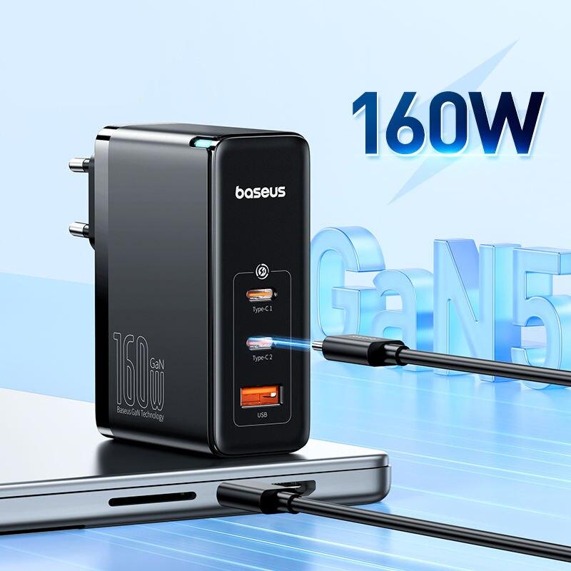 160W GaN Fast Charger: Triple-Port, High-Power USB-C & USB Travel Charger